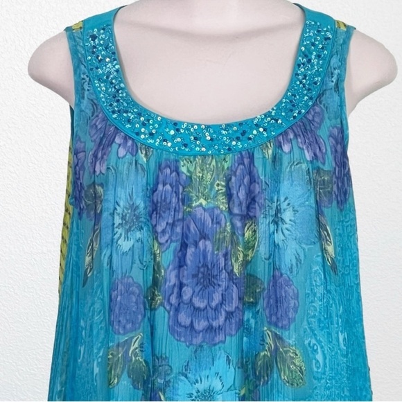 NWOT Soft Surroundings Boho Beach Retro Floral Sleeveless Swing Dress SZ M - Picture 3 of 11